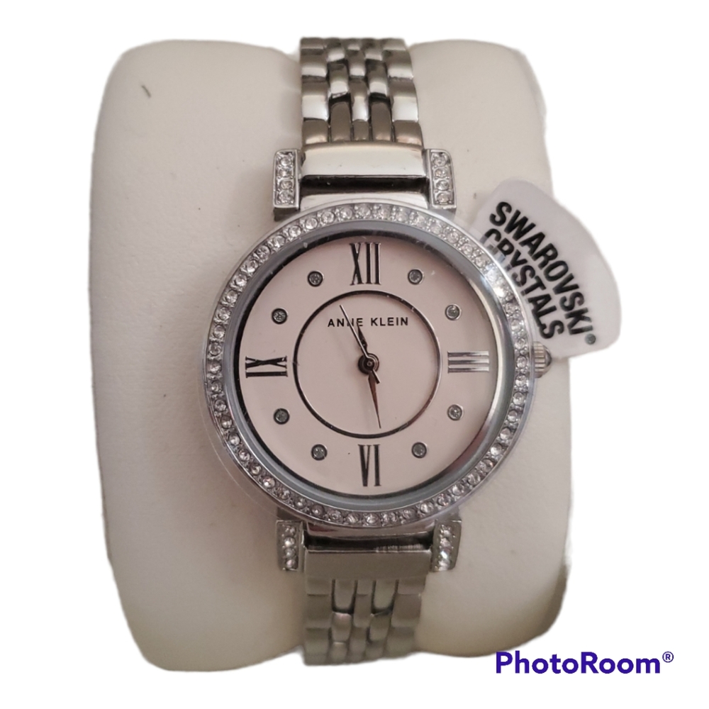 ANNA KLEIN Silver Swarovski Crystal Watch